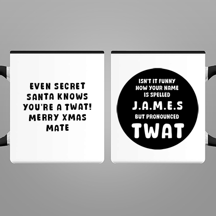 Personalised Funny Secret Santa Black Handled Mug