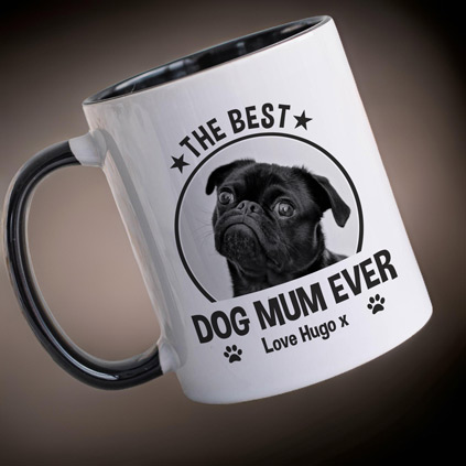 Personalised Best Dog Mum Ever Photo Black Handled Mug