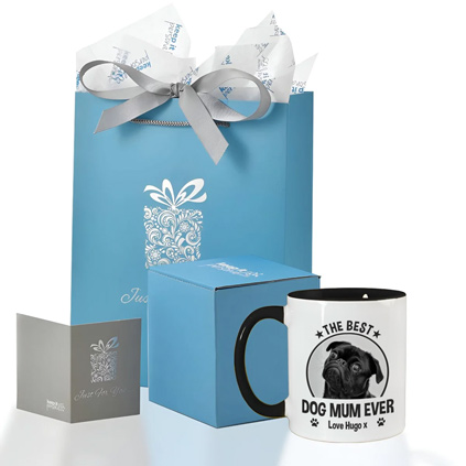 Personalised Best Dog Mum Ever Photo Black Handled Mug