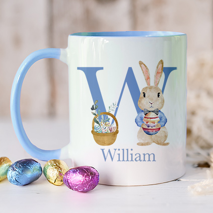 Personalised Blue Easter Bunny Initial Mug