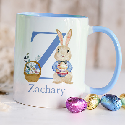 Personalised Blue Easter Bunny Initial Mug