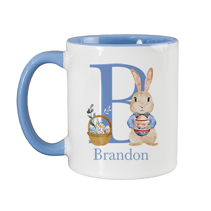 Personalised Blue Easter Bunny Initial Mug