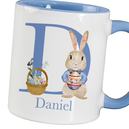 Personalised Blue Easter Bunny Initial Mug