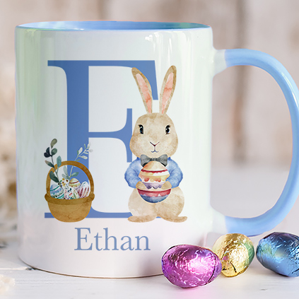 Personalised Blue Easter Bunny Initial Mug