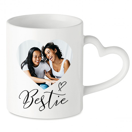 Personalised Heart Photo Script Bestie Heart Handled Mug