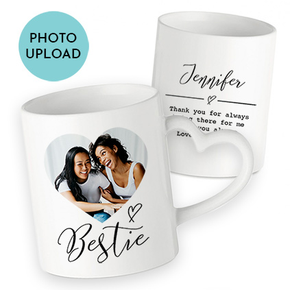 Personalised Heart Photo Script Bestie Heart Handled Mug