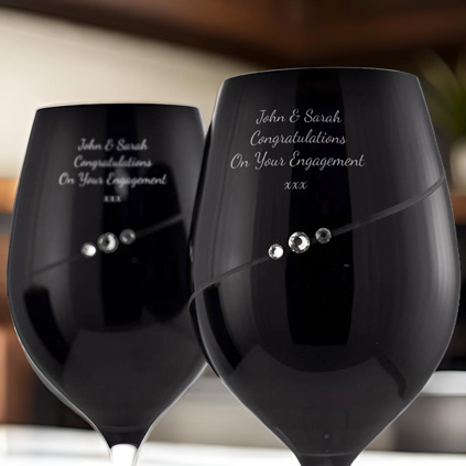 Personalised Black Wine Glasses With Swarovski Elements