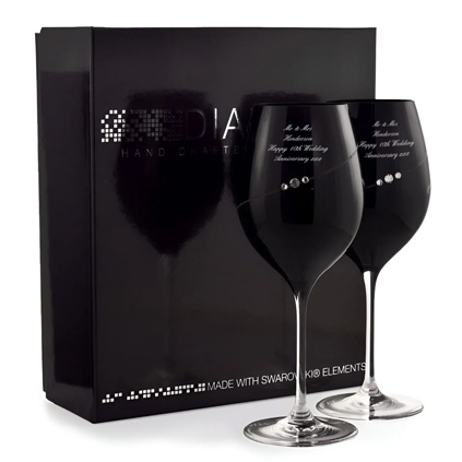 Personalised Black Wine Glasses With Swarovski Elements