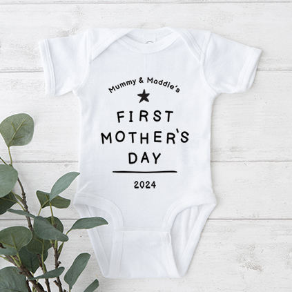 Personalised Black and White First Mother's Day Baby Grow