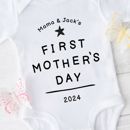 Personalised Black and White First Mother's Day Baby Grow