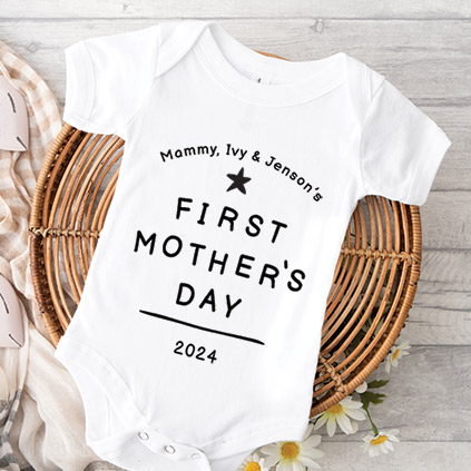 Personalised Black and White First Mother's Day Baby Grow