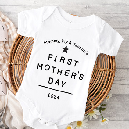 Personalised Black and White First Mother's Day Baby Grow