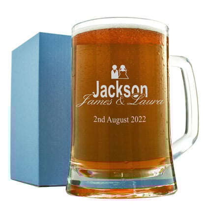 Engraved Wedding Glass Tankard