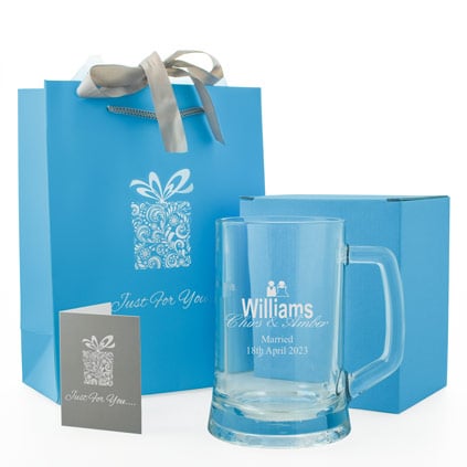 Engraved Wedding Glass Tankard