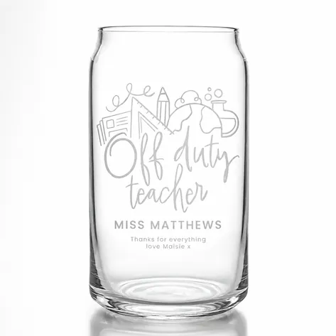 Personalised Off Duty Teacher Beer Can Glass