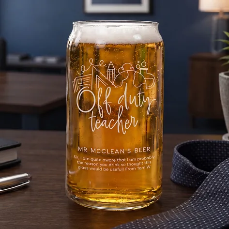Personalised Off Duty Teacher Beer Can Glass Personalised Off Duty Teacher Beer Can Glass