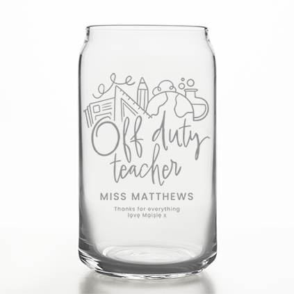 Personalised Off Duty Teacher Beer Can Glass
