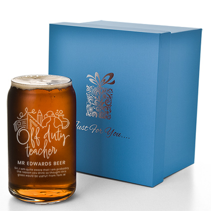 Personalised Off Duty Teacher Beer Can Glass