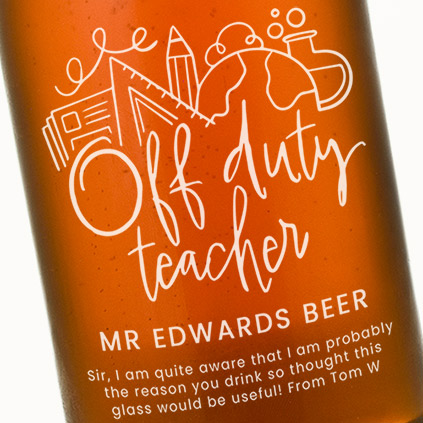 Personalised Off Duty Teacher Beer Can Glass