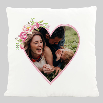 Personalised Photo Cushion - Love Heart Flowers