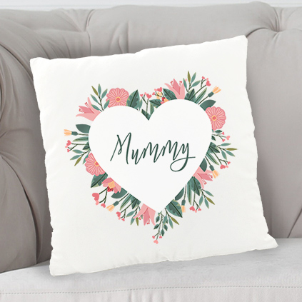 Personalised Mother's Day Floral Heart Wreath Cushion