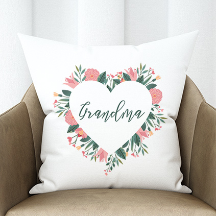 Personalised Mother's Day Floral Heart Wreath Cushion