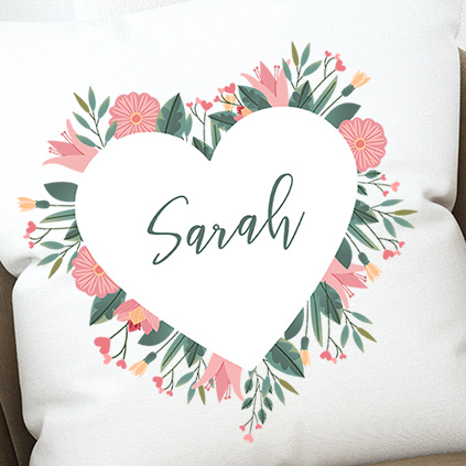 Personalised Mother's Day Floral Heart Wreath Cushion