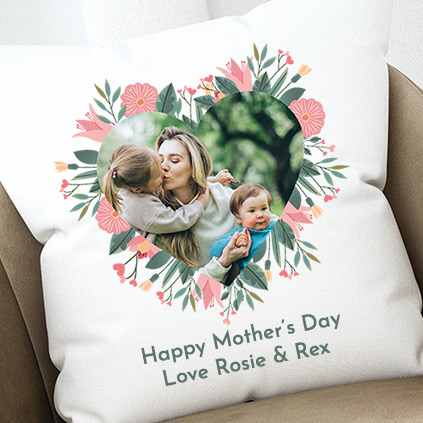 Photo Upload Mother's Day Floral Heart Cushion