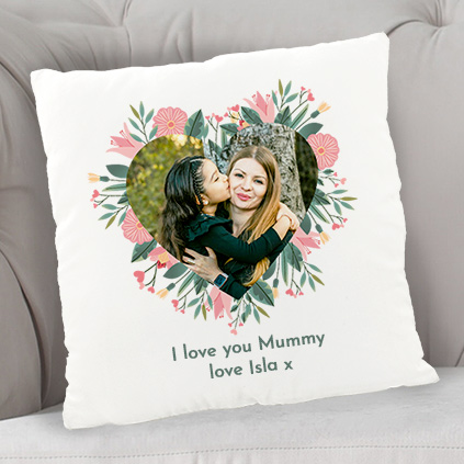 Photo Upload Mother's Day Floral Heart Cushion