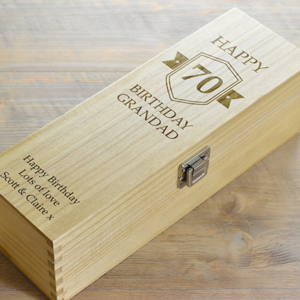 Personalised Birthday Badge Hinged Wine Box Any Age