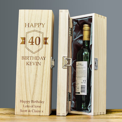 Personalised Birthday Badge Hinged Wine Box Any Age