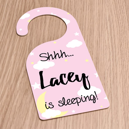 Personalised Pink Baby Is Sleeping Door Hanger