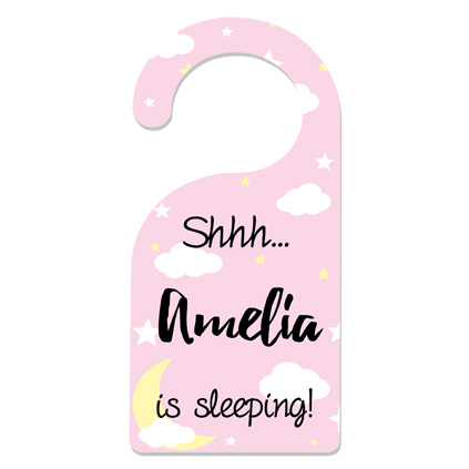 Personalised Pink Baby Is Sleeping Door Hanger