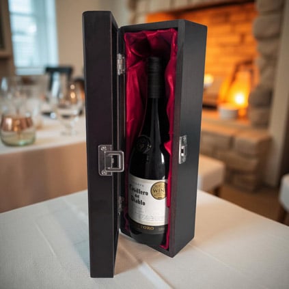 Logo Engraved Solid Elm Wood Wine Box With Red Insert