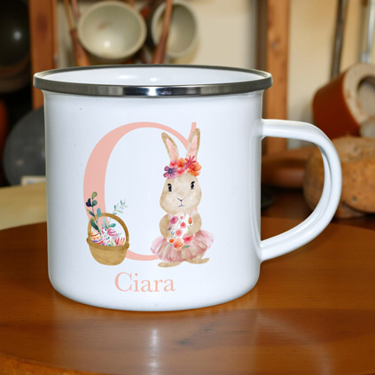 Personalised Easter Bunny Initial Enamel Mug For Kids