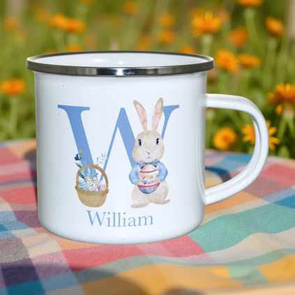 Personalised Easter Bunny Initial Enamel Mug For Kids
