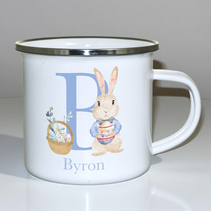 Personalised Easter Bunny Initial Enamel Mug For Kids