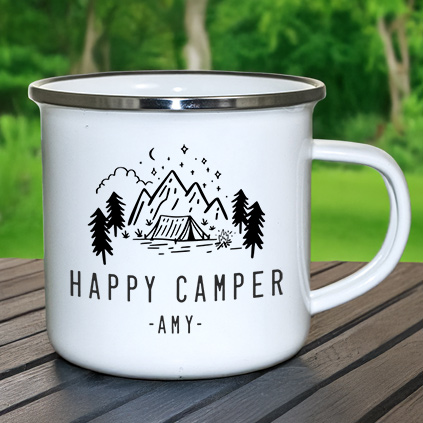 Personalised Happy Camper Enamel Mug