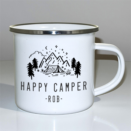 Personalised Happy Camper Enamel Mug