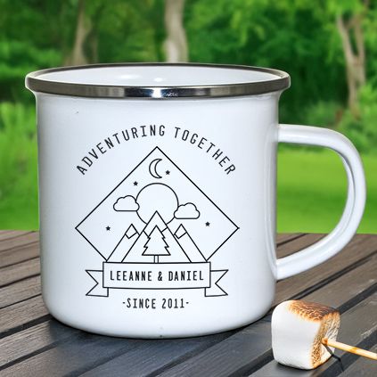 Personalised Adventuring Together Enamel Mug