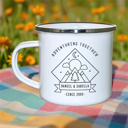 Personalised Adventuring Together Enamel Mug