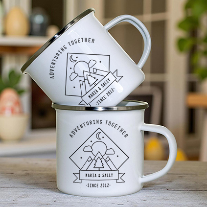 Personalised Adventuring Together Enamel Mug
