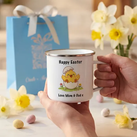 Personalised Easter Chick Enamel Mug
