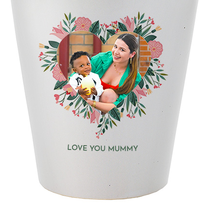 Personalised Photo Upload Heart Floral Wreath Plant Pot