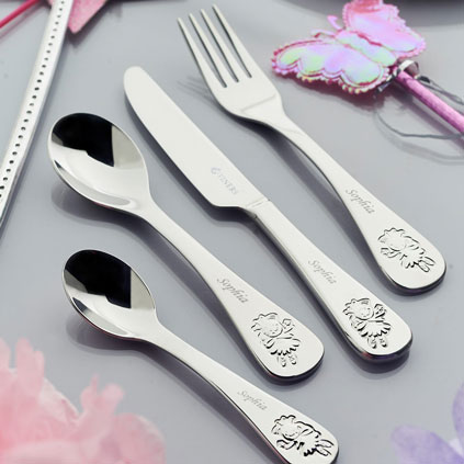 Personalised Kids Cutlery Set Stainless Steel Flatware 4pcs Set Tableware  Toddler Utensils in Presentation Box With Symbol and Child's Name 