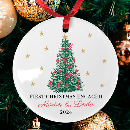 Personalised First Christmas Engaged Ceramic Bauble