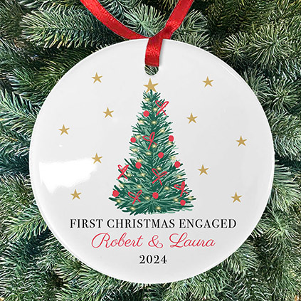 Personalised First Christmas Engaged Ceramic Bauble