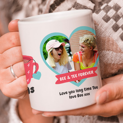 Personalised Photo Upload Best-Tea Heart Handled Mug