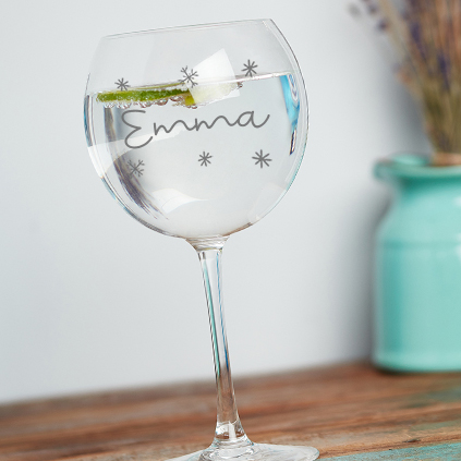 Personalised Christmas Any Name Snowflake Gin Glass