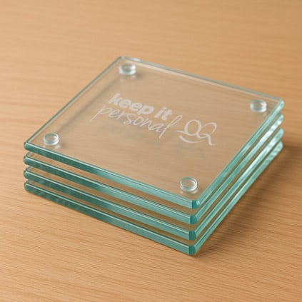 Logo Engraved Glass Coaster Branded Promotional Gift